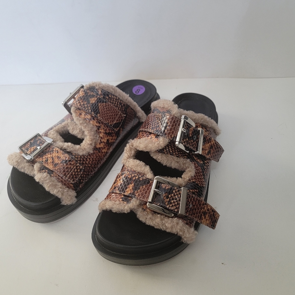 Aerosoles Olivia brown snakeskin sherpa sandals, size 8 NWT - Picture 3 of 7